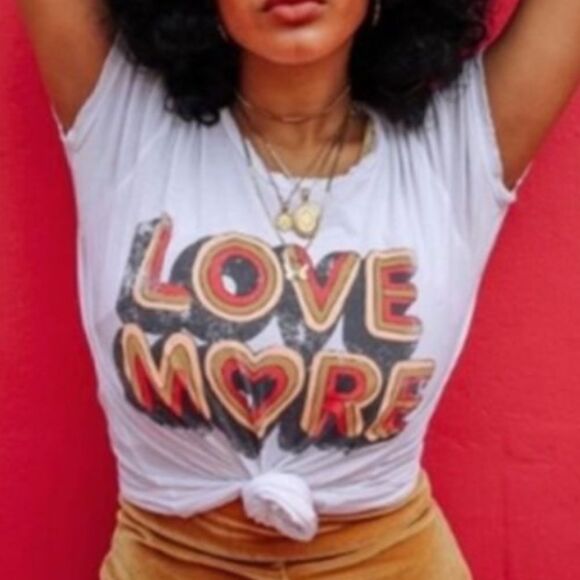 Boho LOVE MORE White Graphic T-Shirt Tee - Picture 1 of 7